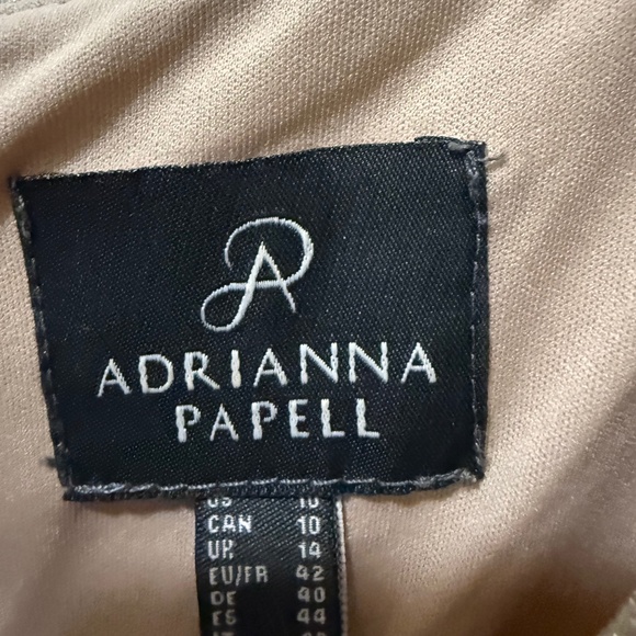 Adrianna Papell Champagne Gold Sparkle Wrap Long Sleeve Zip Floor Length Slit - Picture 3 of 6